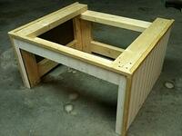Custom built wood washer and dryer shelves 2