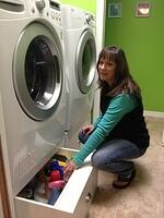 Custom built wood washer and dryer shelves 6