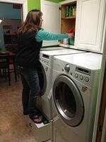 Custom built wood washer and dryer shelves 7