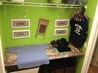 Laundry folding countertop hinges open to reveal utility sink 1