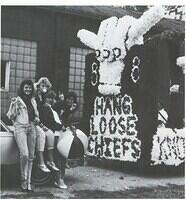 Jenny Scott and Tracy Feltner and Tricia Ward and Gretchen VanGundy with the famous float